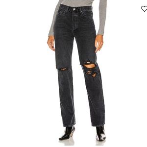 Agolde Lana Mid Rise Straight Jeans - size 24, distressed black